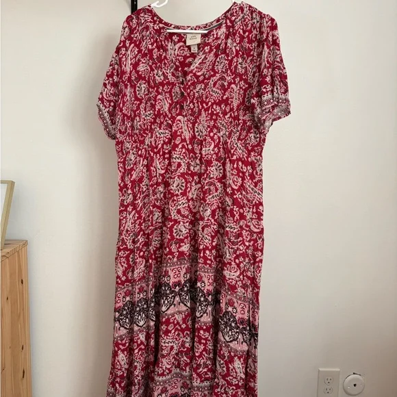 knox rose red dress Knox Rose Womens Red Boho Flutter Sleeve Tassel Tiered Dress Size Medium
